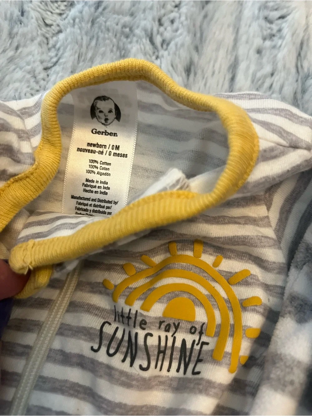 Gerber Gray & White Striped Baby Footie with Yellow Accent